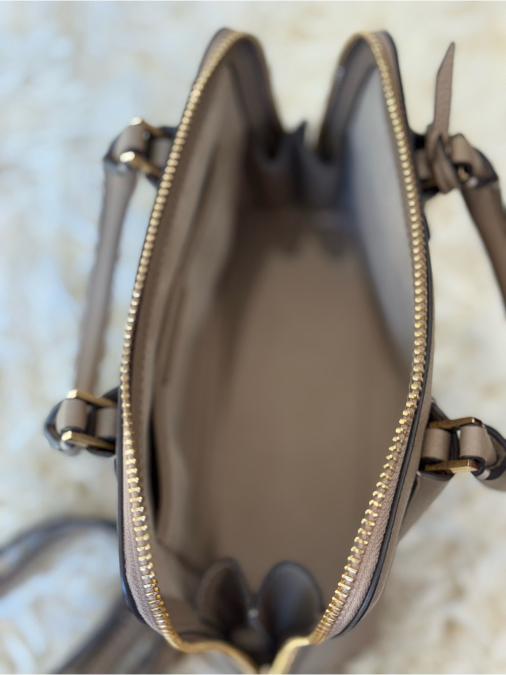 Tory Burch Taupe Pebbled Leather Dome Satchel Crossbody - Picture 6 of 9
